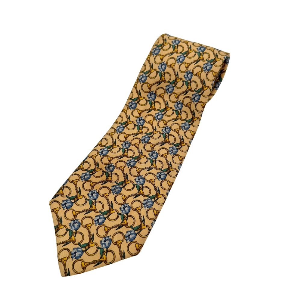 Burberrys London‎ Silk Tie Gold Equestrian Bit Chain Floral Vintage 3.5"